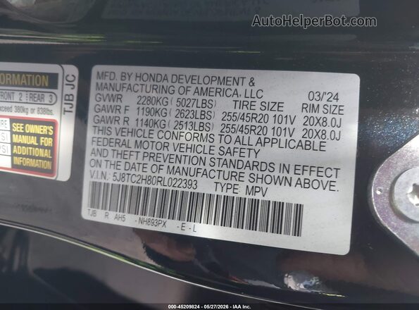 5J8TC2H80RL022393 2024 ACURA RDX Black Engine compartment view