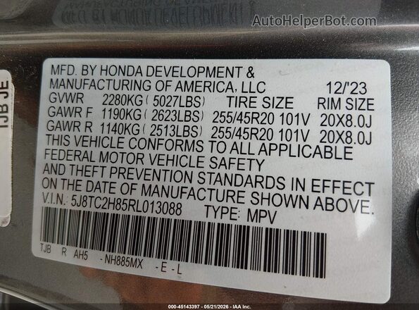 5J8TC2H85RL013088 2024 ACURA RDX Gray ძრავის განყოფილების ხედი