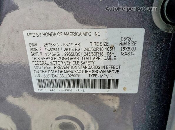 5J8YD4H33LL028070 2020 ACURA MDX Gray 