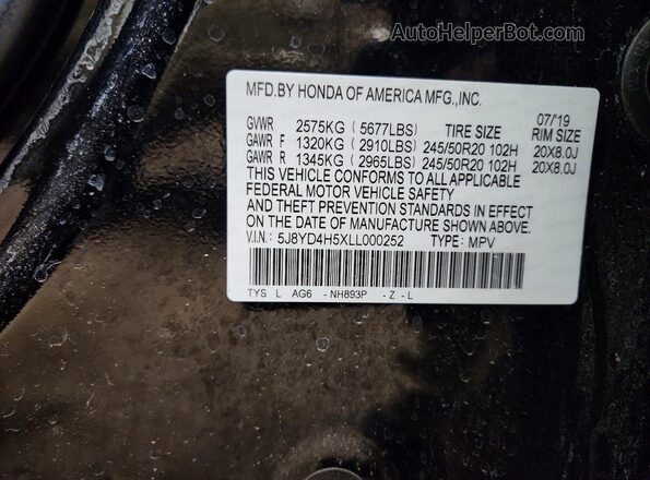 5J8YD4H5XLL000252 2020 ACURA MDX Черный 