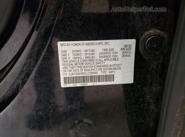 5J8YD4H5XLL038466 2020 ACURA MDX Black 
