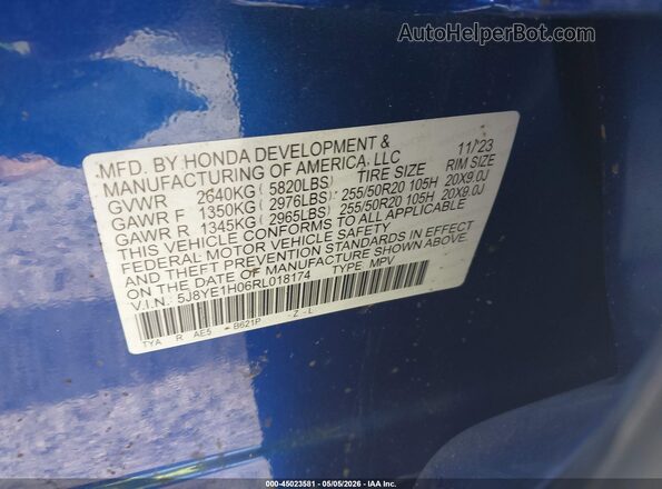 5J8YE1H06RL018174 2024 ACURA MDX Dark Blue Շարժիչի բաժամունքի տեսք