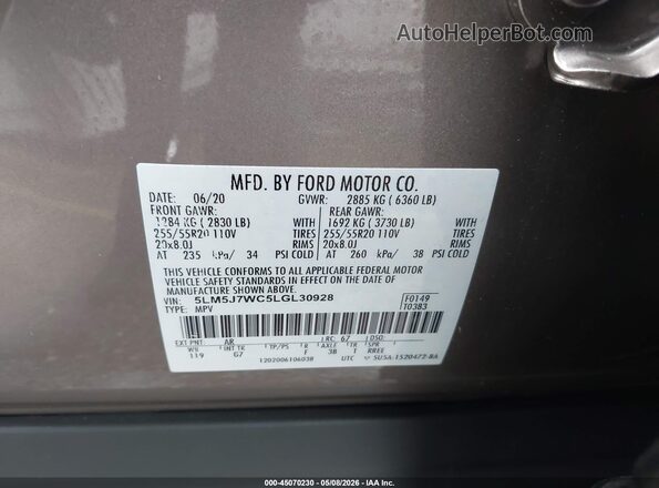 5LM5J7WC5LGL30928 2020 LINCOLN AVIATOR Beige Engine compartment view