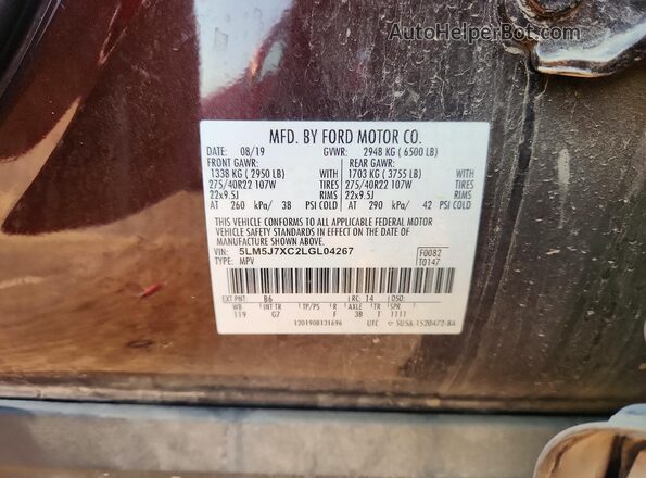 5LM5J7XC2LGL04267 2020 LINCOLN AVIATOR Brown VIN კოდის სტიკერის ხედი