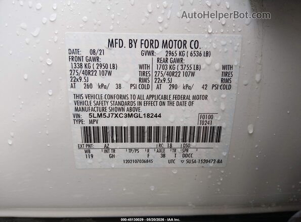5LM5J7XC3MGL18244 2021 LINCOLN AVIATOR White Widok komory silnika