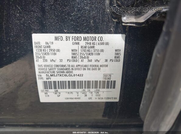 5LM5J7XC6LGL01422 2020 LINCOLN AVIATOR Black Вид підкапотного простору