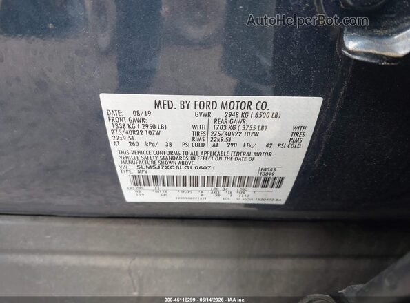 5LM5J7XC6LGL06071 2020 LINCOLN AVIATOR Blue Widok komory silnika