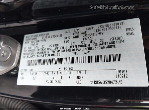 5LMCJ1DA8TUL08168 2026 LINCOLN CORSAIR Black Vista del compartimento del motor