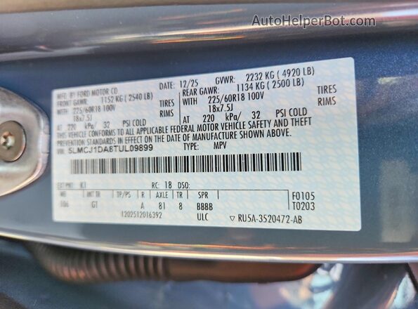5LMCJ1DA8TUL09899 2026 LINCOLN CORSAIR Blue Vista interior de 360 grados