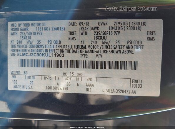 5LMCJ2C90KUL11903 2019 LINCOLN MKC Green Engine compartment view