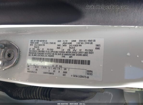 5LMCJ2C92LUL10205 2020 LINCOLN CORSAIR White Вид підкапотного простору