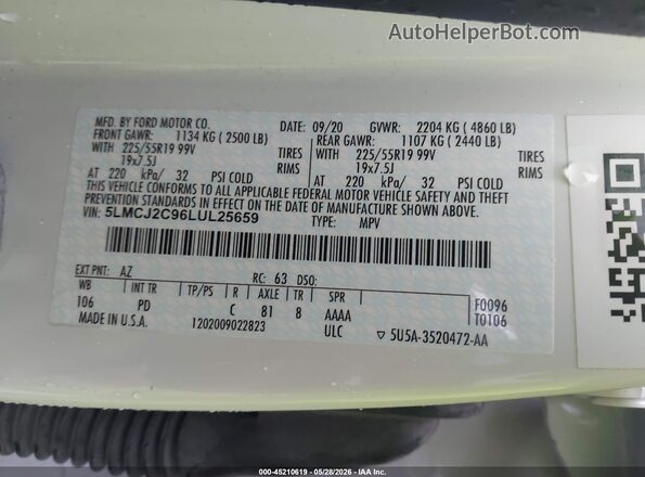 5LMCJ2C96LUL25659 2020 LINCOLN CORSAIR Белый 