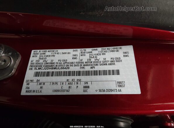5LMCJ2DH8MUL08420 2021 LINCOLN CORSAIR Red Շարժիչի բաժամունքի տեսք