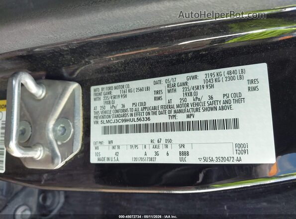 5LMCJ3C99HUL56336 2017 LINCOLN MKC Black Вид підкапотного простору