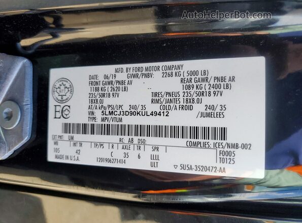 5LMCJ3D90KUL49412 2019 LINCOLN MKC Black სალონის 360-გრადუსიანი ხედი