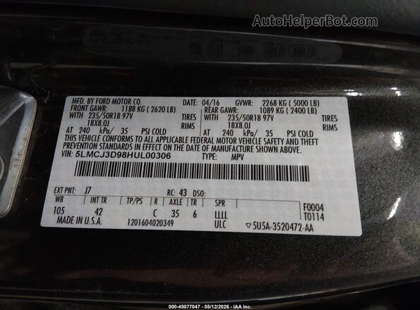 5LMCJ3D98HUL00306 2017 LINCOLN MKC Gray Вид підкапотного простору