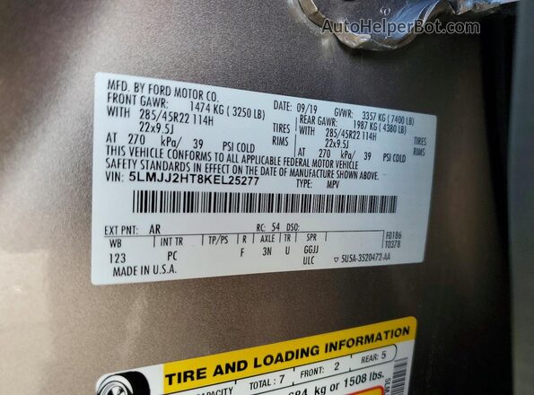 5LMJJ2HT8KEL25277 2019 LINCOLN NAVIGATOR Gray 