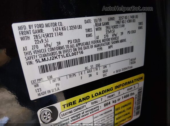 5LMJJ2KT1LEL00716 2020 LINCOLN NAVIGATOR Black Widok komory silnika