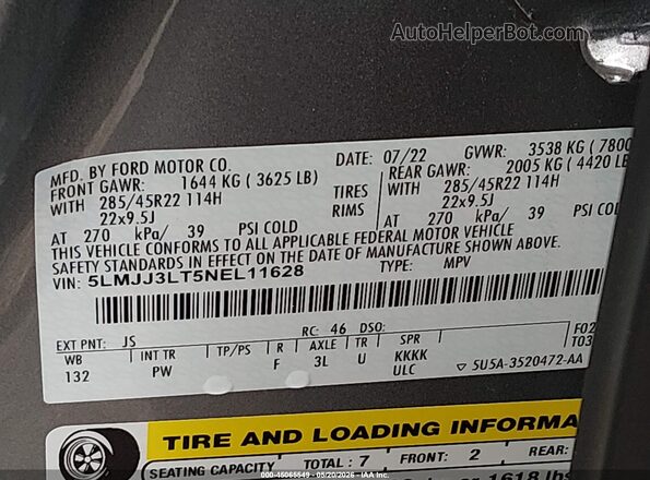 5LMJJ3LT5NEL11628 2022 LINCOLN NAVIGATOR White Вид підкапотного простору
