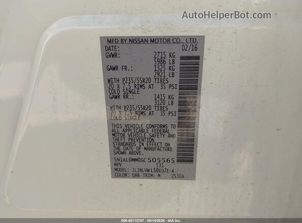 5N1AL0MM0GC505565 2016 INFINITI QX60 White ძრავის განყოფილების ხედი