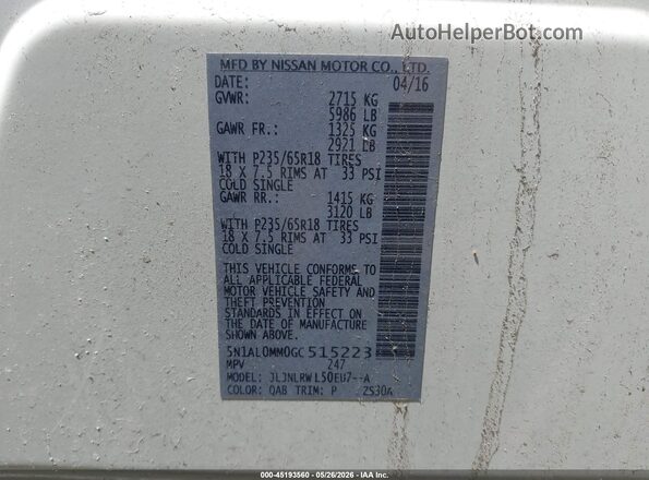 5N1AL0MM0GC515223 2016 INFINITI QX60 White 