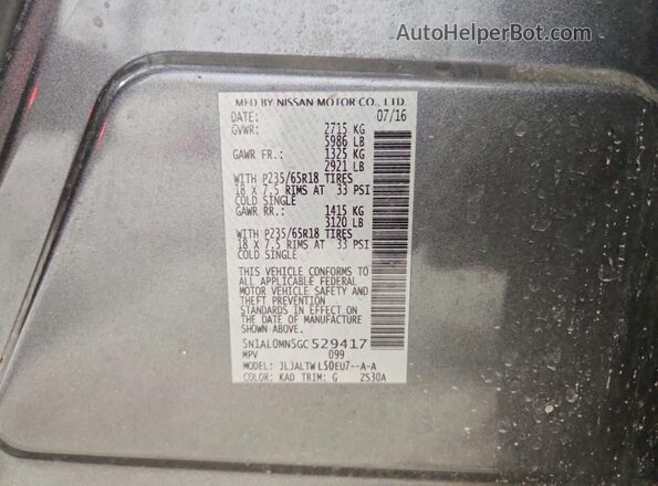 5N1AL0MN5GC529417 2016 INFINITI QX60 Charcoal 