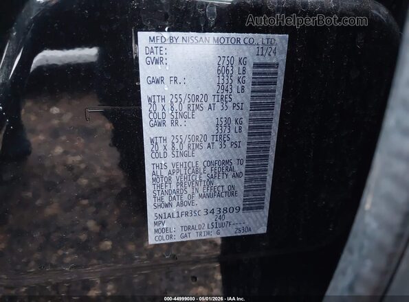 5N1AL1FR3SC343809 2025 INFINITI QX60 Black Widok komory silnika