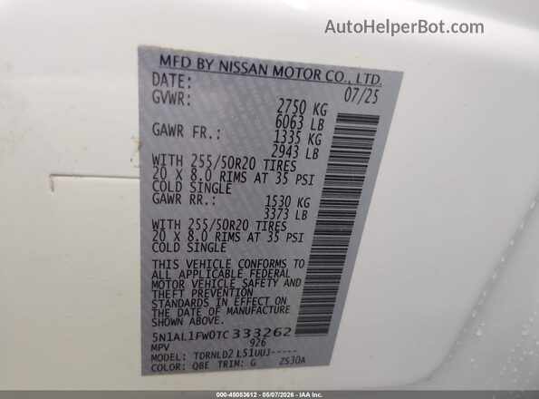 5N1AL1FW0TC333262 2026 INFINITI QX60 Белый Вид подкапотного пространства