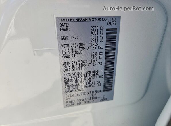 5N1AL1HU5TC338890 2026 INFINITI QX60 White 