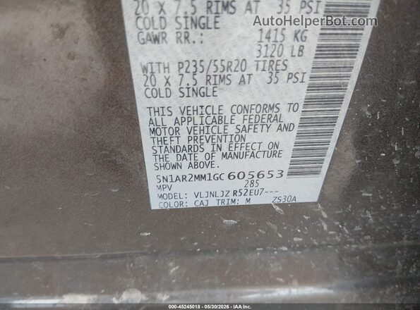 5N1AR2MM1GC605653 2016 NISSAN PATHFINDER Коричневый Вид подкапотного пространства