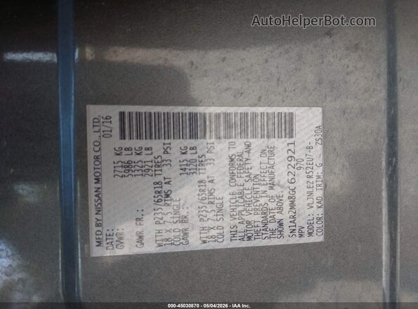 5N1AR2MM8GC622921 2016 NISSAN PATHFINDER Gray Vista del compartimento del motor
