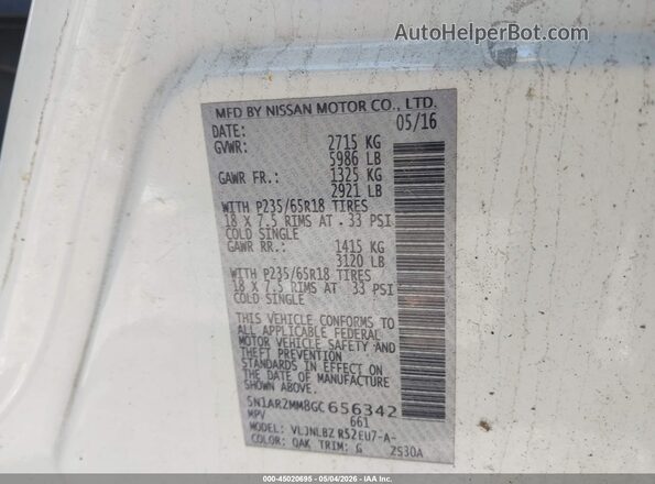5N1AR2MM8GC656342 2016 NISSAN PATHFINDER White Вид підкапотного простору
