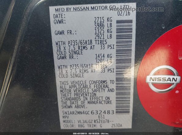 5N1AR2MN4GC632483 2016 NISSAN PATHFINDER Blue Շարժիչի բաժամունքի տեսք