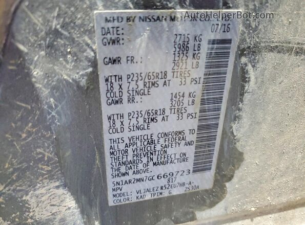 5N1AR2MN7GC669723 2016 NISSAN PATHFINDER Gray 