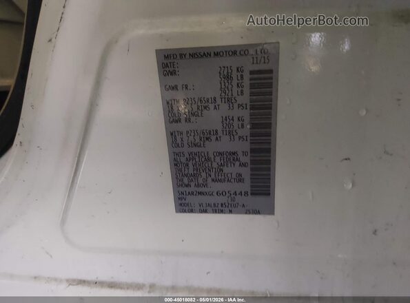 5N1AR2MNXGC605448 2016 NISSAN PATHFINDER White Widok komory silnika
