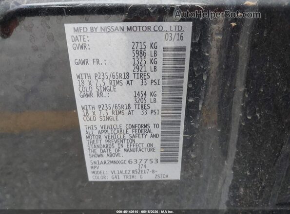 5N1AR2MNXGC637753 2016 NISSAN PATHFINDER Black Engine compartment view