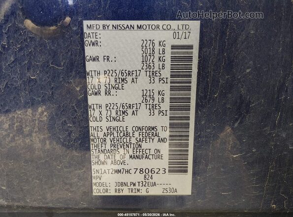 5N1AT2MM7HC780623 2017 NISSAN ROGUE Blue 