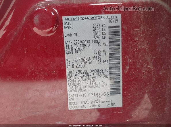 5N1AT2MT0LC700563 2020 NISSAN ROGUE Red Engine compartment view