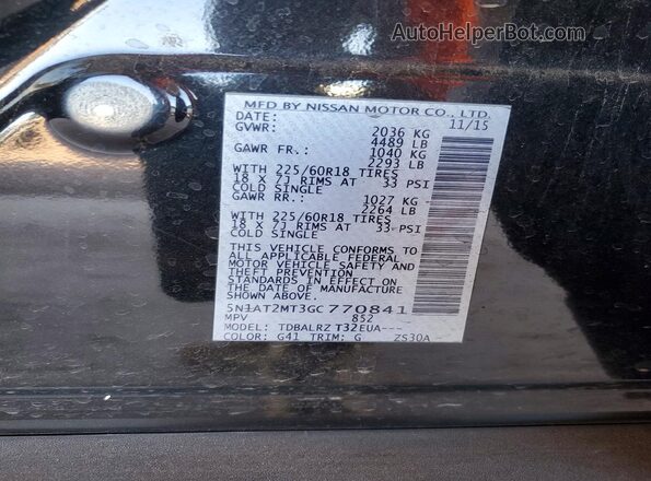 5N1AT2MT3GC770841 2016 NISSAN ROGUE Черный Вид наклейки с VIN-кодом