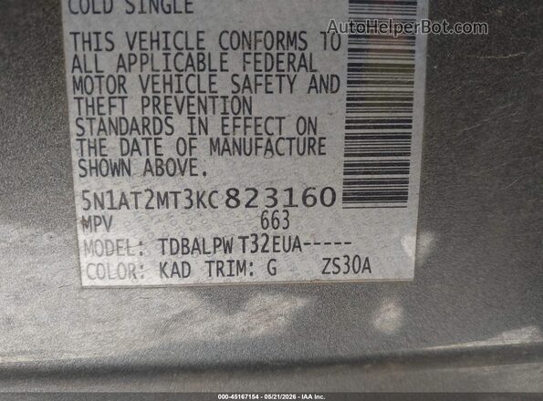 5N1AT2MT3KC823160 2019 NISSAN ROGUE Gray Engine compartment view
