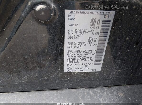 5N1AT2MT4GC743809 2016 NISSAN ROGUE Black Вид підкапотного простору