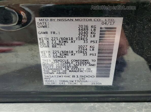 5N1AT2MT4HC819000 2017 NISSAN ROGUE Black VIN sticker view