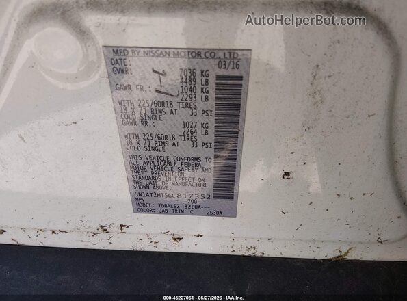 5N1AT2MT5GC817352 2016 NISSAN ROGUE White Vista del compartimento del motor