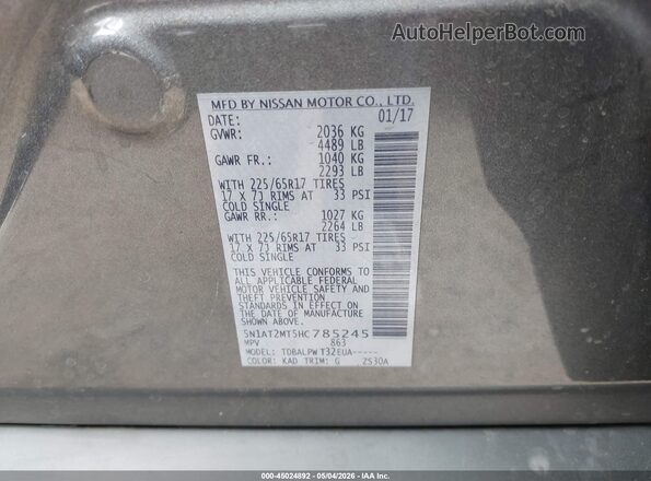 5N1AT2MT5HC785245 2017 NISSAN ROGUE Gray ძრავის განყოფილების ხედი