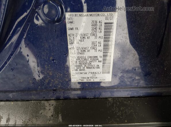 5N1AT2MT5HC798612 2017 NISSAN ROGUE Blue 