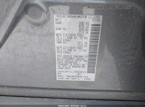 5N1AT2MT5LC704415 2020 NISSAN ROGUE Gray 