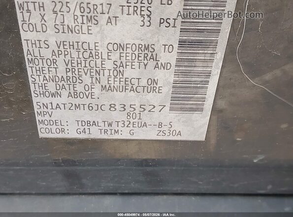 5N1AT2MT6JC835527 2018 NISSAN ROGUE Black 