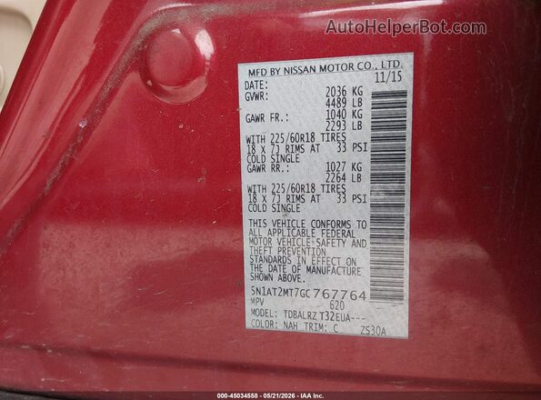5N1AT2MT7GC767764 2016 NISSAN ROGUE Red Widok komory silnika