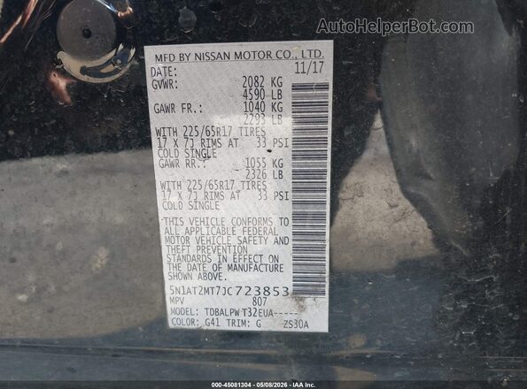 5N1AT2MT7JC723853 2018 NISSAN ROGUE Black Вид підкапотного простору