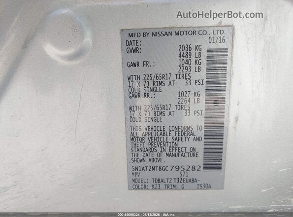 5N1AT2MT8GC795282 2016 NISSAN ROGUE Silver ძრავის განყოფილების ხედი
